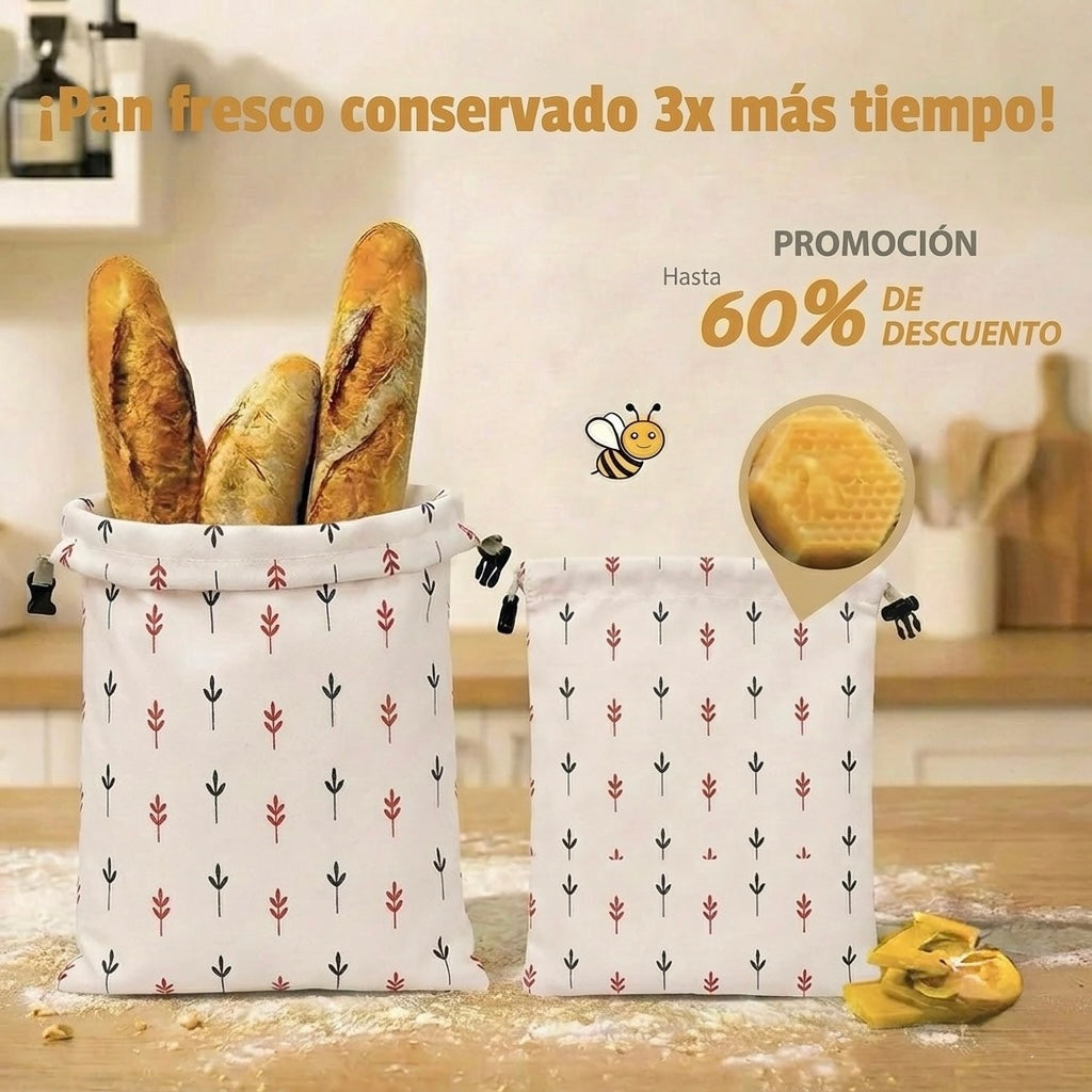 Bolsas para pan premium de 100 % algodón y cera de abeja